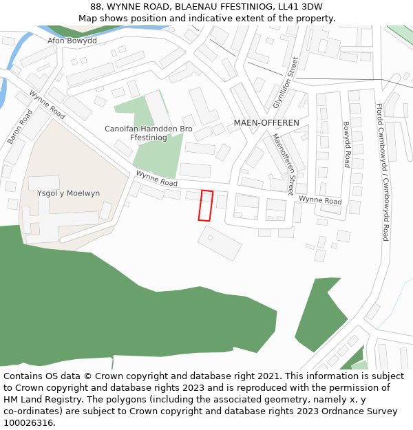 88, WYNNE ROAD, BLAENAU FFESTINIOG, LL41 3DW: Location map and indicative extent of plot