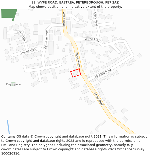 88, WYPE ROAD, EASTREA, PETERBOROUGH, PE7 2AZ: Location map and indicative extent of plot