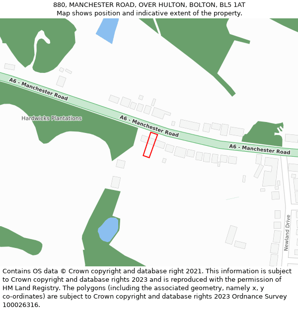 880, MANCHESTER ROAD, OVER HULTON, BOLTON, BL5 1AT: Location map and indicative extent of plot