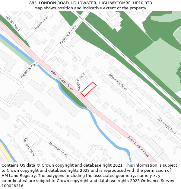 883, LONDON ROAD, LOUDWATER, HIGH WYCOMBE, HP10 9TB: Location map and indicative extent of plot