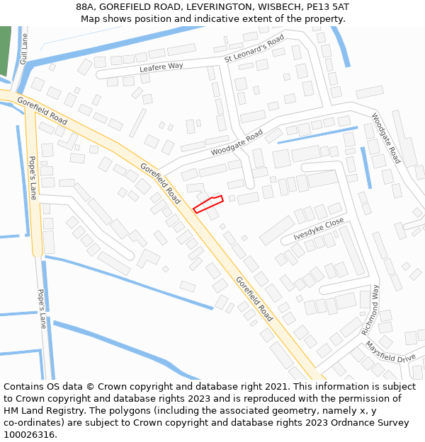 88A, GOREFIELD ROAD, LEVERINGTON, WISBECH, PE13 5AT: Location map and indicative extent of plot