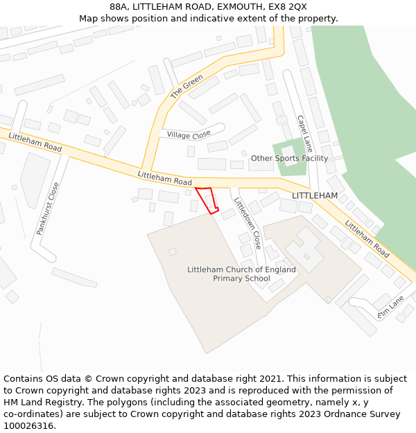88A, LITTLEHAM ROAD, EXMOUTH, EX8 2QX: Location map and indicative extent of plot