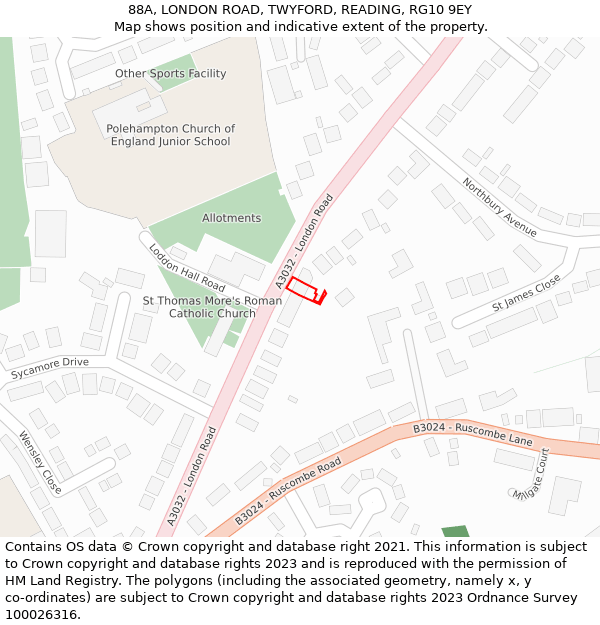 88A, LONDON ROAD, TWYFORD, READING, RG10 9EY: Location map and indicative extent of plot