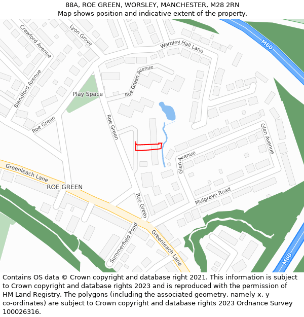 88A, ROE GREEN, WORSLEY, MANCHESTER, M28 2RN: Location map and indicative extent of plot