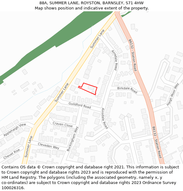 88A, SUMMER LANE, ROYSTON, BARNSLEY, S71 4HW: Location map and indicative extent of plot