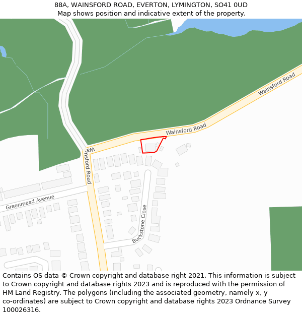 88A, WAINSFORD ROAD, EVERTON, LYMINGTON, SO41 0UD: Location map and indicative extent of plot