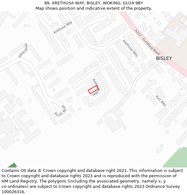 89, ARETHUSA WAY, BISLEY, WOKING, GU24 9BY: Location map and indicative extent of plot