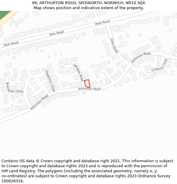 89, ARTHURTON ROAD, SPIXWORTH, NORWICH, NR10 3QX: Location map and indicative extent of plot