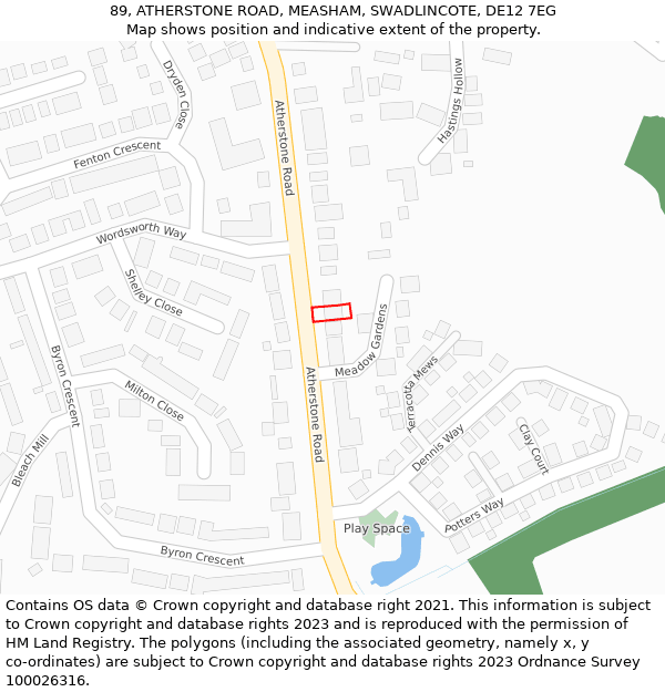 89, ATHERSTONE ROAD, MEASHAM, SWADLINCOTE, DE12 7EG: Location map and indicative extent of plot