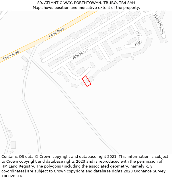 89, ATLANTIC WAY, PORTHTOWAN, TRURO, TR4 8AH: Location map and indicative extent of plot