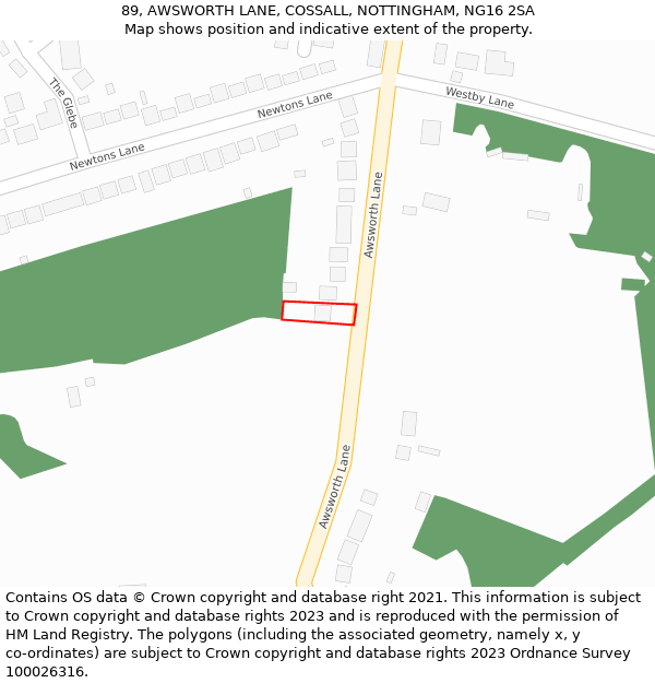 89, AWSWORTH LANE, COSSALL, NOTTINGHAM, NG16 2SA: Location map and indicative extent of plot