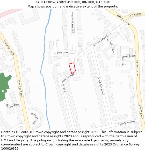 89, BARROW POINT AVENUE, PINNER, HA5 3HE: Location map and indicative extent of plot