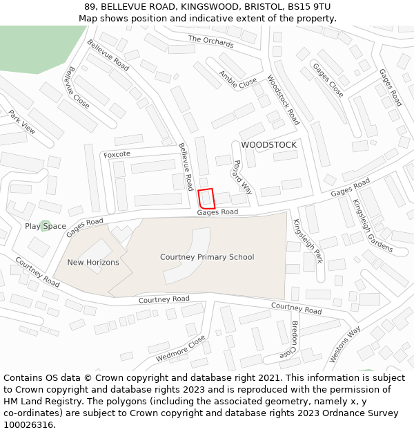 89, BELLEVUE ROAD, KINGSWOOD, BRISTOL, BS15 9TU: Location map and indicative extent of plot