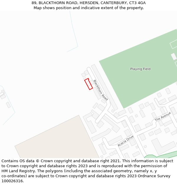 89, BLACKTHORN ROAD, HERSDEN, CANTERBURY, CT3 4GA: Location map and indicative extent of plot