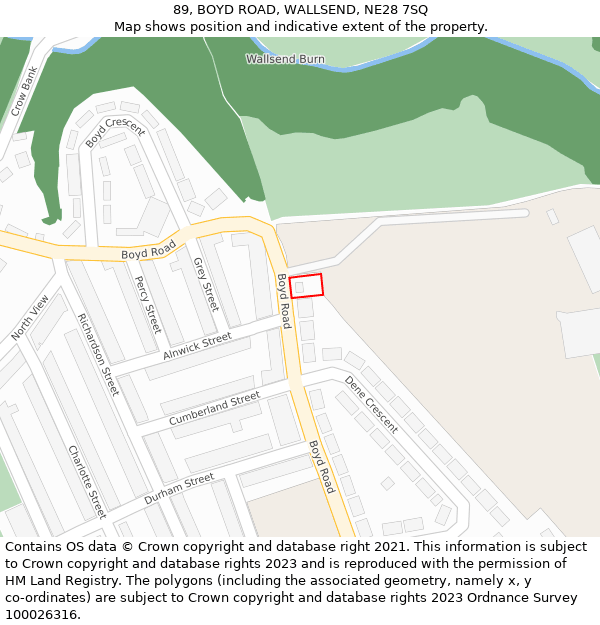 89, BOYD ROAD, WALLSEND, NE28 7SQ: Location map and indicative extent of plot