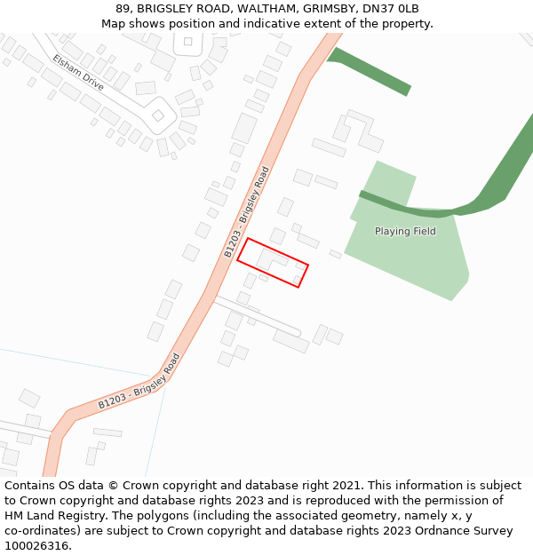 89, BRIGSLEY ROAD, WALTHAM, GRIMSBY, DN37 0LB: Location map and indicative extent of plot