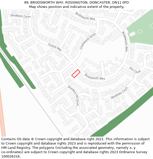89, BRODSWORTH WAY, ROSSINGTON, DONCASTER, DN11 0FD: Location map and indicative extent of plot