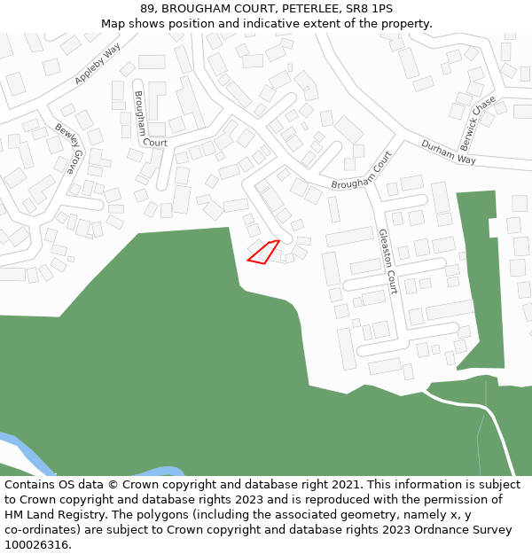 89, BROUGHAM COURT, PETERLEE, SR8 1PS: Location map and indicative extent of plot