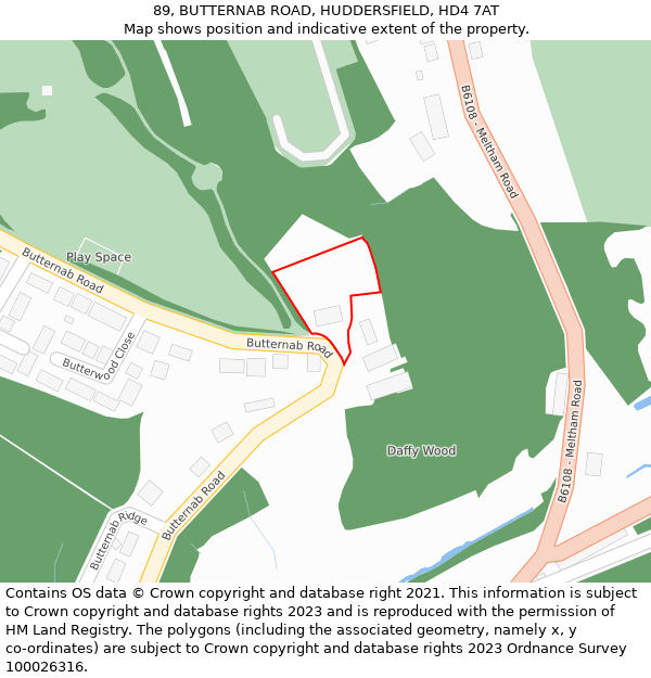 89, BUTTERNAB ROAD, HUDDERSFIELD, HD4 7AT: Location map and indicative extent of plot