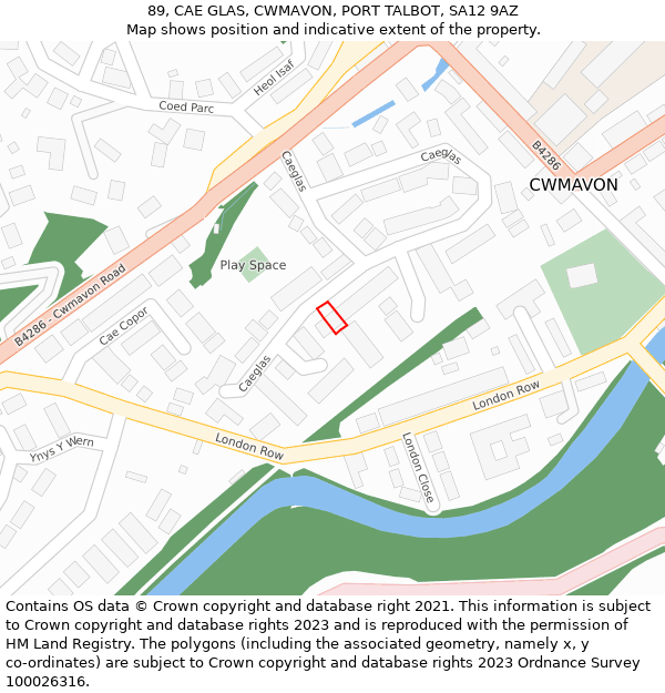 89, CAE GLAS, CWMAVON, PORT TALBOT, SA12 9AZ: Location map and indicative extent of plot