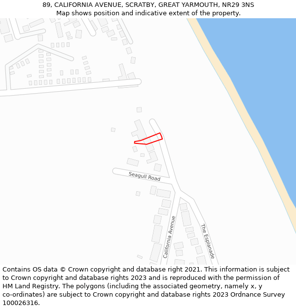 89, CALIFORNIA AVENUE, SCRATBY, GREAT YARMOUTH, NR29 3NS: Location map and indicative extent of plot