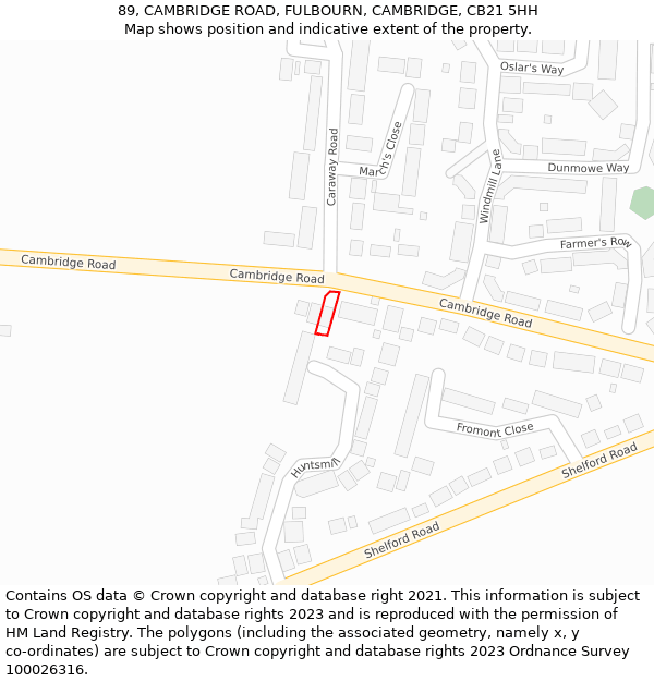 89, CAMBRIDGE ROAD, FULBOURN, CAMBRIDGE, CB21 5HH: Location map and indicative extent of plot