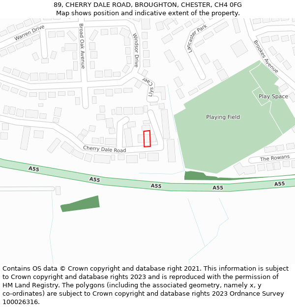 89, CHERRY DALE ROAD, BROUGHTON, CHESTER, CH4 0FG: Location map and indicative extent of plot