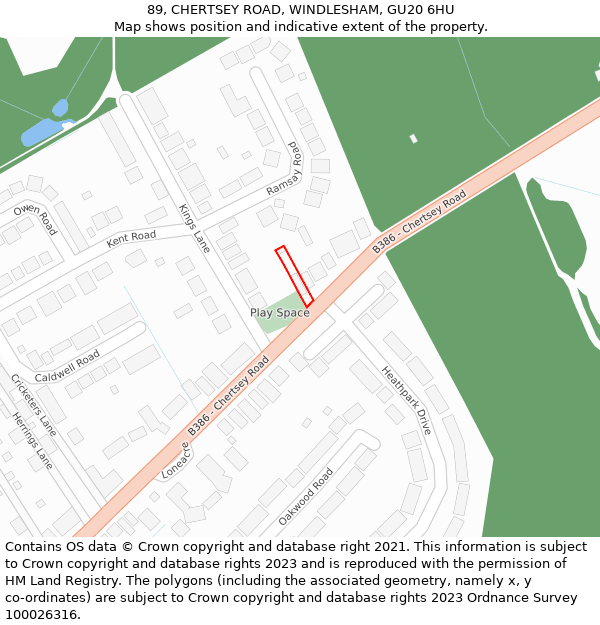 89, CHERTSEY ROAD, WINDLESHAM, GU20 6HU: Location map and indicative extent of plot
