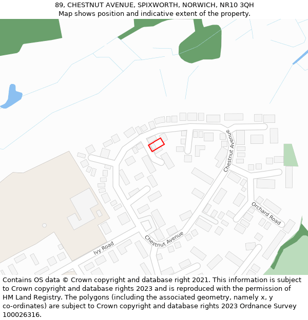 89, CHESTNUT AVENUE, SPIXWORTH, NORWICH, NR10 3QH: Location map and indicative extent of plot