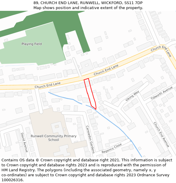 89, CHURCH END LANE, RUNWELL, WICKFORD, SS11 7DP: Location map and indicative extent of plot
