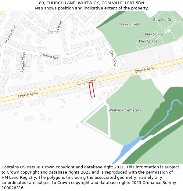 89, CHURCH LANE, WHITWICK, COALVILLE, LE67 5DN: Location map and indicative extent of plot