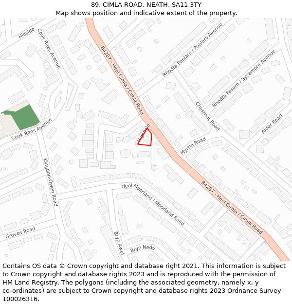 89, CIMLA ROAD, NEATH, SA11 3TY: Location map and indicative extent of plot