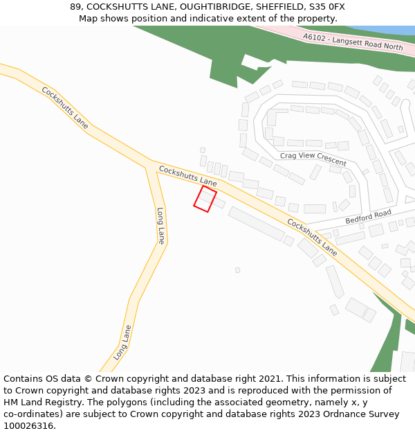 89, COCKSHUTTS LANE, OUGHTIBRIDGE, SHEFFIELD, S35 0FX: Location map and indicative extent of plot