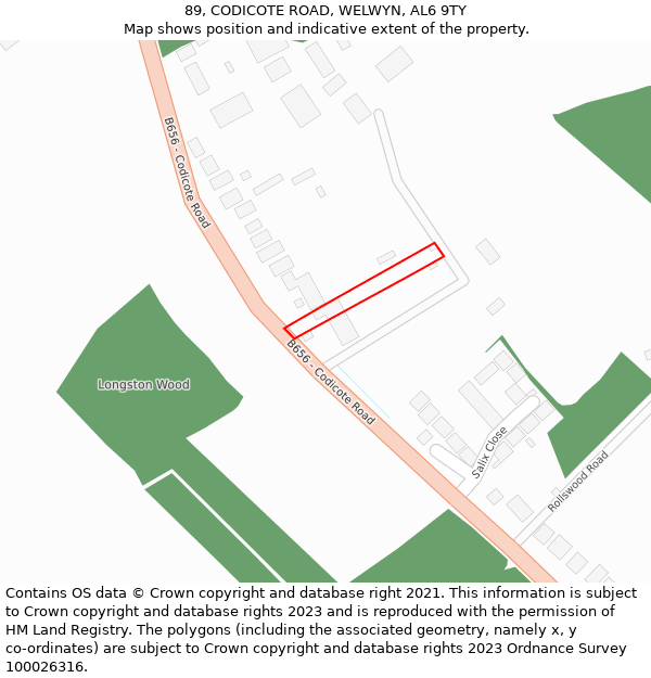 89, CODICOTE ROAD, WELWYN, AL6 9TY: Location map and indicative extent of plot