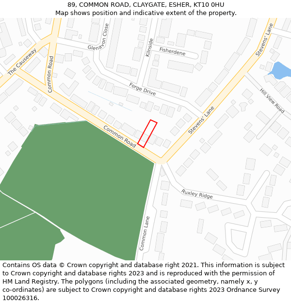 89, COMMON ROAD, CLAYGATE, ESHER, KT10 0HU: Location map and indicative extent of plot