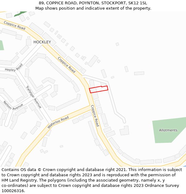 89, COPPICE ROAD, POYNTON, STOCKPORT, SK12 1SL: Location map and indicative extent of plot