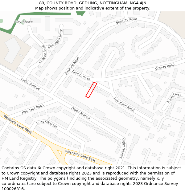 89, COUNTY ROAD, GEDLING, NOTTINGHAM, NG4 4JN: Location map and indicative extent of plot