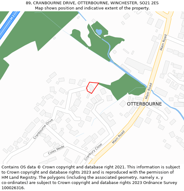 89, CRANBOURNE DRIVE, OTTERBOURNE, WINCHESTER, SO21 2ES: Location map and indicative extent of plot