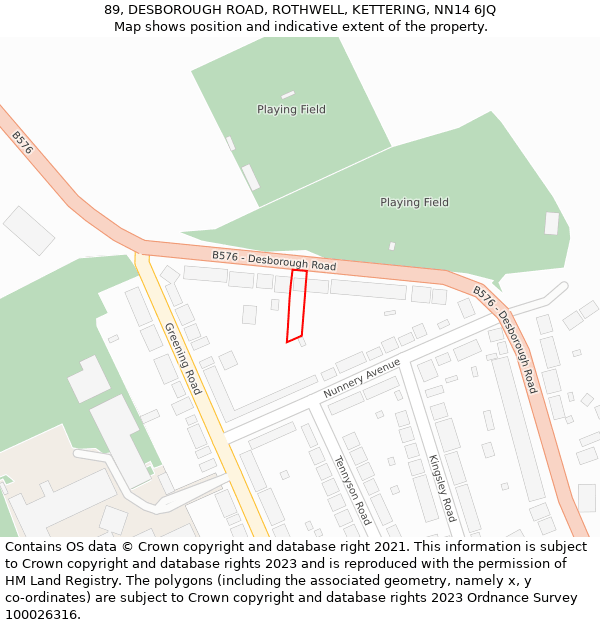 89, DESBOROUGH ROAD, ROTHWELL, KETTERING, NN14 6JQ: Location map and indicative extent of plot