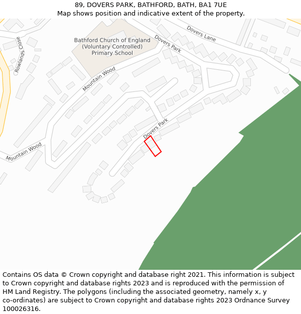 89, DOVERS PARK, BATHFORD, BATH, BA1 7UE: Location map and indicative extent of plot