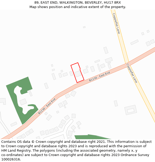 89, EAST END, WALKINGTON, BEVERLEY, HU17 8RX: Location map and indicative extent of plot