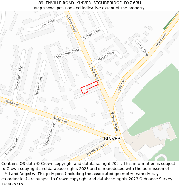 89, ENVILLE ROAD, KINVER, STOURBRIDGE, DY7 6BU: Location map and indicative extent of plot