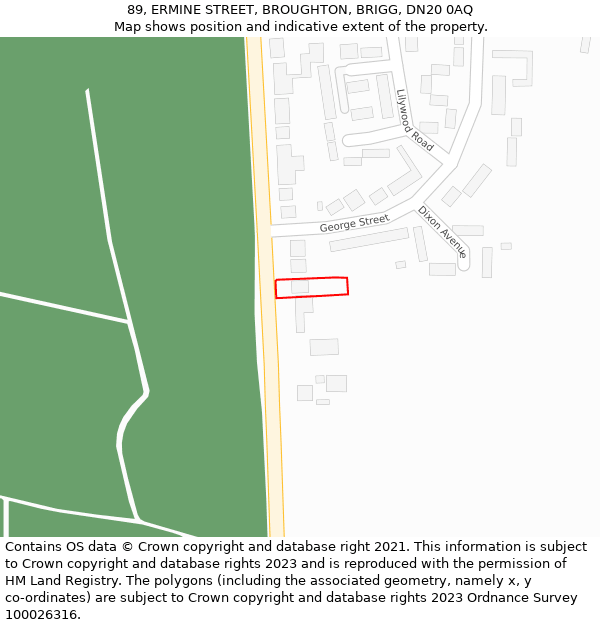 89, ERMINE STREET, BROUGHTON, BRIGG, DN20 0AQ: Location map and indicative extent of plot