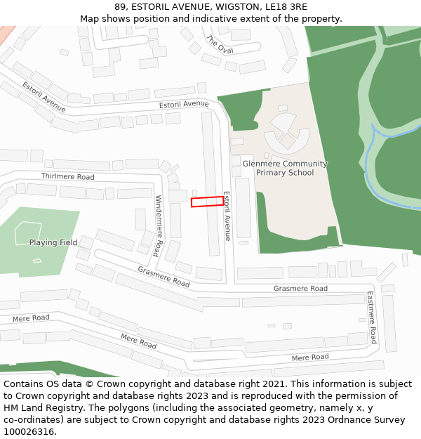 89, ESTORIL AVENUE, WIGSTON, LE18 3RE: Location map and indicative extent of plot