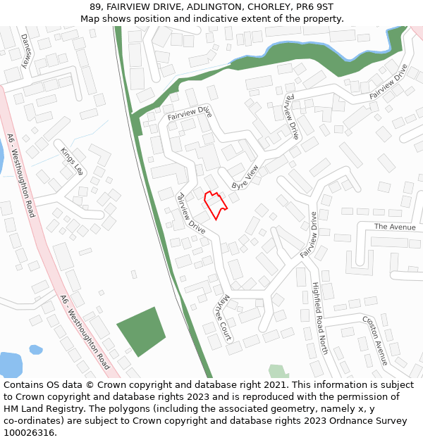 89, FAIRVIEW DRIVE, ADLINGTON, CHORLEY, PR6 9ST: Location map and indicative extent of plot