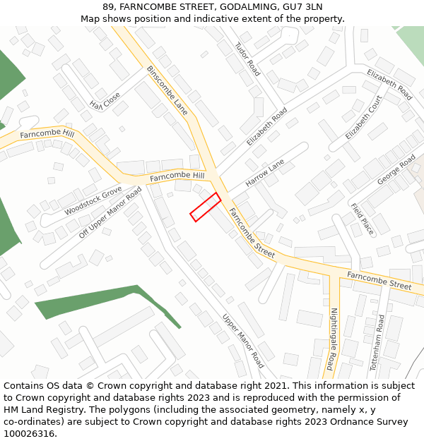 89, FARNCOMBE STREET, GODALMING, GU7 3LN: Location map and indicative extent of plot
