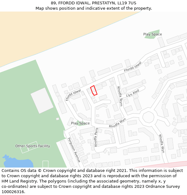 89, FFORDD IDWAL, PRESTATYN, LL19 7US: Location map and indicative extent of plot