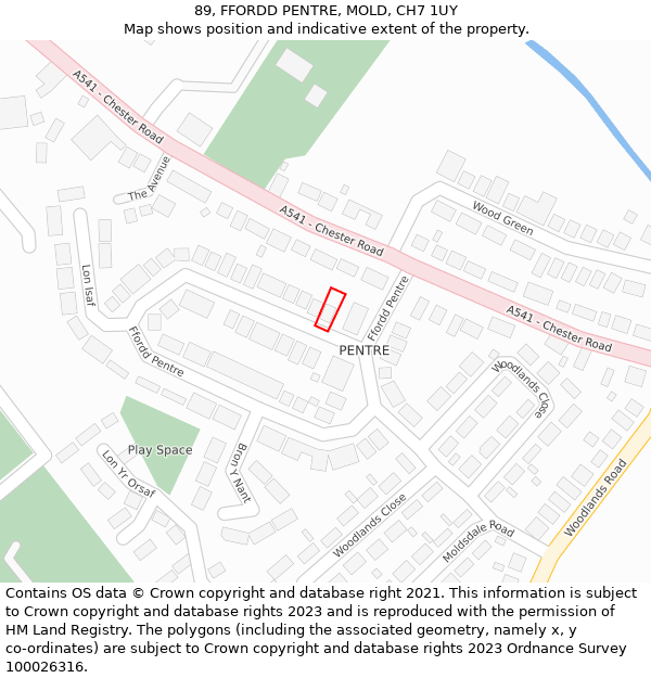 89, FFORDD PENTRE, MOLD, CH7 1UY: Location map and indicative extent of plot