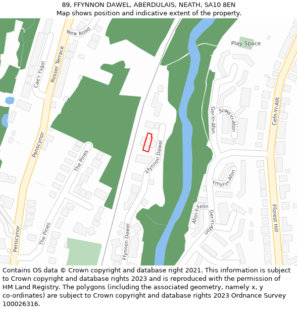 89, FFYNNON DAWEL, ABERDULAIS, NEATH, SA10 8EN: Location map and indicative extent of plot