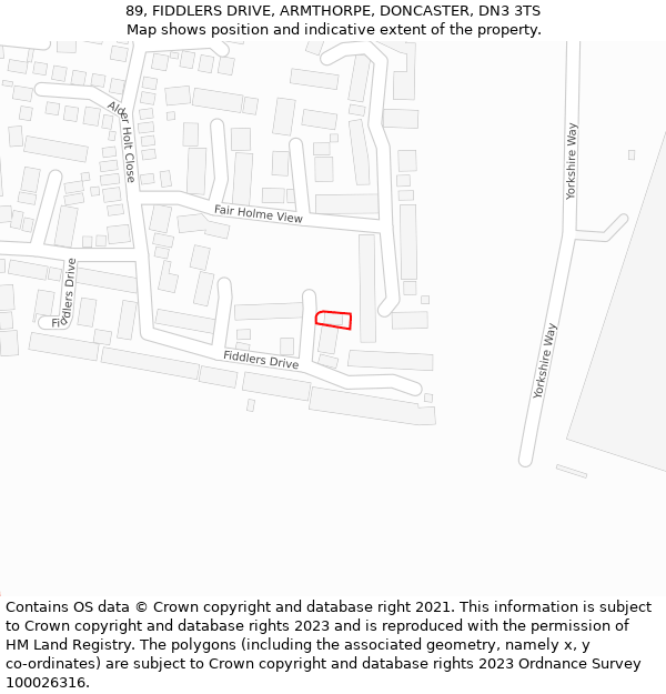 89, FIDDLERS DRIVE, ARMTHORPE, DONCASTER, DN3 3TS: Location map and indicative extent of plot